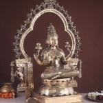 Pure Brass 32.5" Goddess Lakshmi with Prabhavali Statue | Large Temple Murti with Divine Halo | Handcrafted Prosperity Idol